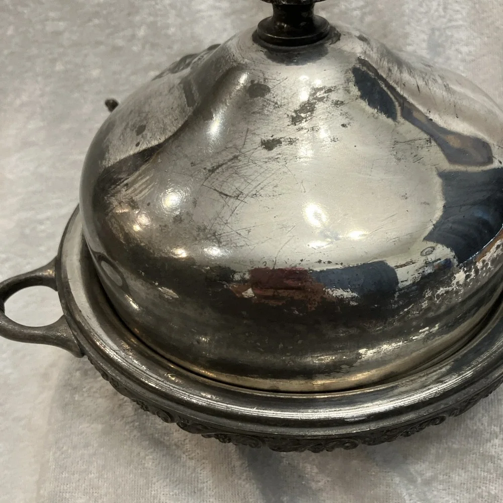 Vintage Webster Silver Plated Butter Dish Cover Handles Raised Etched Rose 645